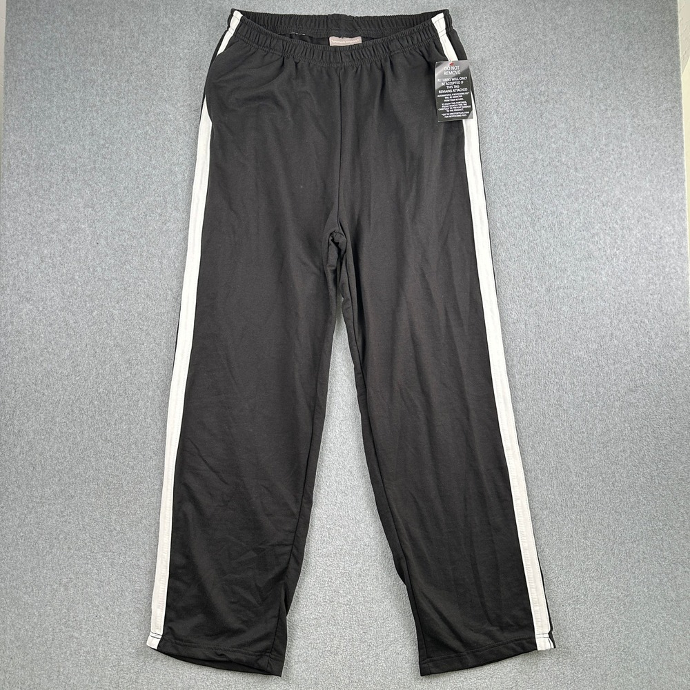 Woman Within Sweatpants Women M 14/16 Tall Black White Stripe French Terry Pants